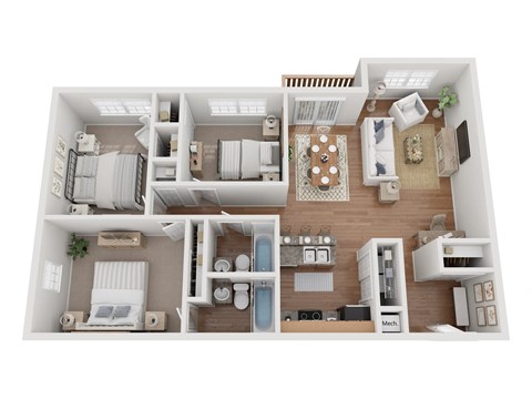 Floor plan for 3 beds, 2 baths, 1150 sqft